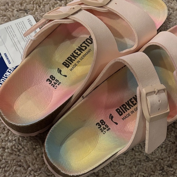 NEW Birkenstock Sandals - Pink with Pastel Rainbow Footbed - Picture 2 of 2
